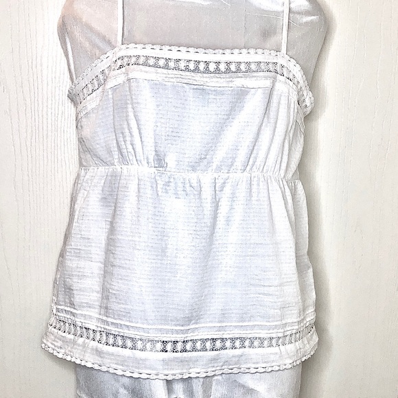 LOFT Tops - LOFT White Lace Detail Cotton Sleeveless Top-Excellent Condition!- Med PETITE -C